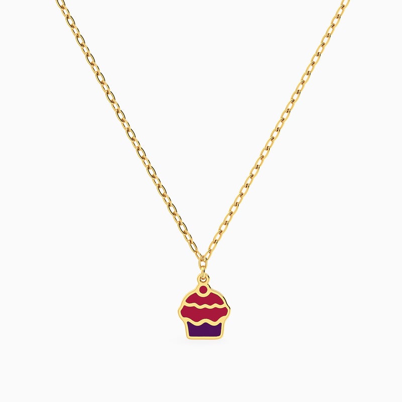 Miss L' by L'azurde Kids Cupcake Enamel Coated Necklace in 14K Gold - Image 1